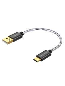 CableCreation Corto USB a USB C 0.15 metros, USB A a USB C Carga Rápida 3A, Trenzado USB C Macho a USB Macho para Power Bank, S23 S22, Pro, Negro - Azul - Ver 1