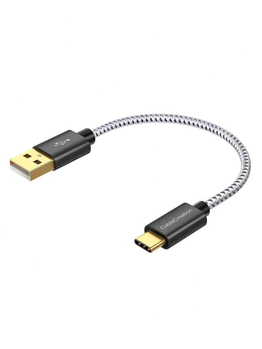 CableCreation Corto USB a USB C 0.15 metros, USB A a USB C Carga Rápida 3A, Trenzado USB C Macho a USB Macho para Power Bank, S23 S22, Pro, Negro - Azul - Ver 1