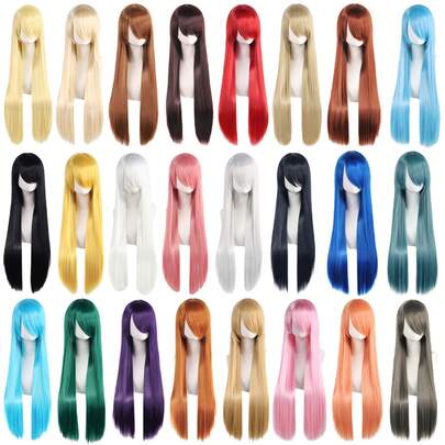 YEWELL 40-Inch Wig, Available In Gold, Red, Pink, Black, White, Gray, Ginger, Extra Long Straight With Bangs, Suitable For Women, Made Of Heat-Resistant Synthetic Fiber, Ombre Wig, Cosplay Wig, Colorful Wig For Party, Halloween, Christmas, Alipearl Wig, Affordable Wig