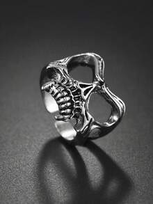 1pc Punk Skull Alloy Ring, Unisex Hip Hop Personalized Ring, Everyday Party Accessory - Antique Silver - View 8