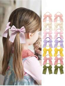 7對/14入3英寸絲緞蝴蝶結發帶,女孩用彈性髮箍,2種顏色一套 - 彩色 - 查看 2
