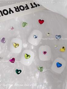 100颗彩色心形水钻，不对称闪亮宝石，美甲装饰，DIY美甲用品 - 彩色 - 查看 4