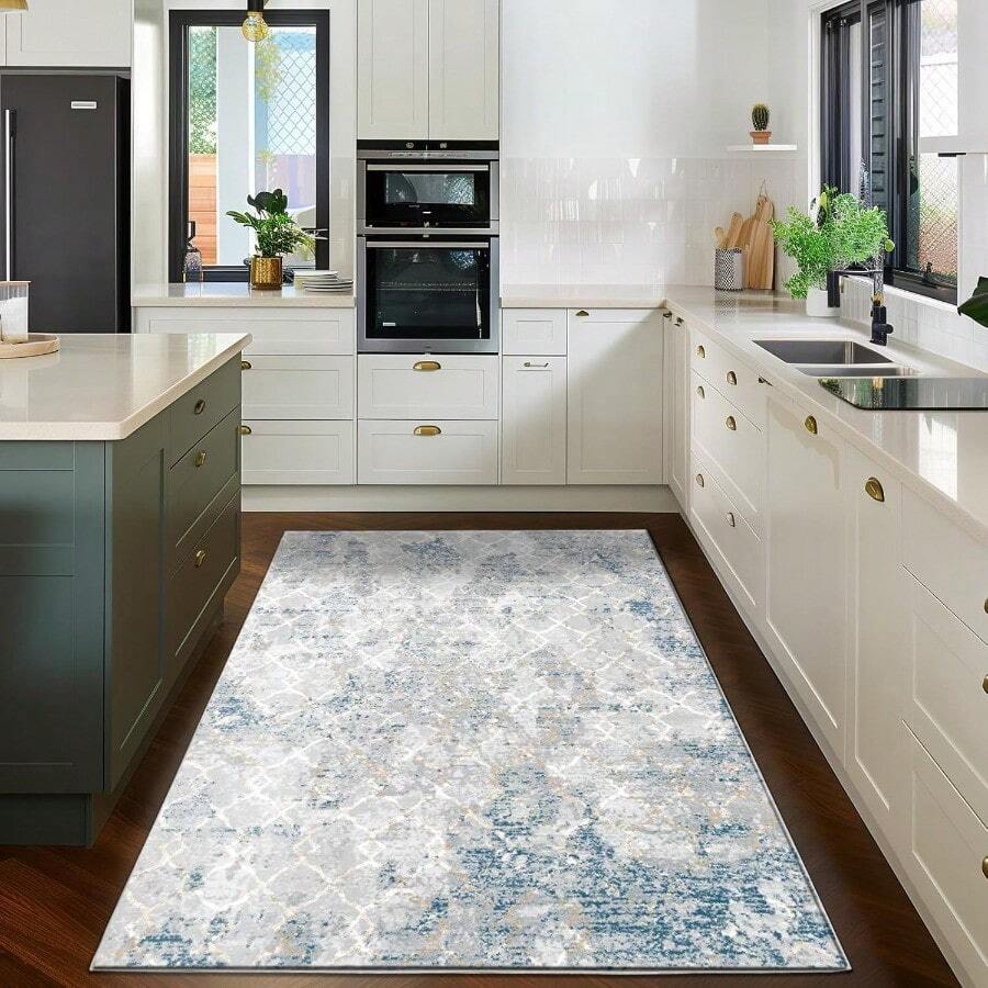 Ruggnovea - Alfombra de área de 3 x 5 pulgadas lavable a máquina estilo clásico tradicional plegable delgada retro antideslizante para interiores con estampado floral recámara sala de estar - azul - Ver 1