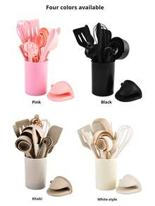 Bộ dụng cụ làm bánh bằng silicon 21 món, dụng cụ đánh trứng, dụng cụ cạo, thìa đong, cốc đong, chổi chống nóng, thìa dẹt, bao gồm khay, cốc đong, thìa đong, hộp đóng gói - Nhiều màu - Xem 5