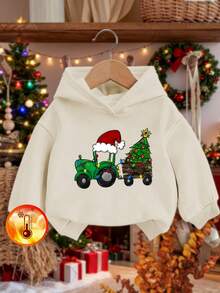 1pc Baby Boy Casual Printed Hooded Pullover Sweatshirt, Autumn/Winter - Adorable Sweatshirt Brings Joy And Happiness To Every Baby! Colorful And Fun Hooded Sweatshirt Sparks Imagination, Lucky Baby Top - Apricot - View 6