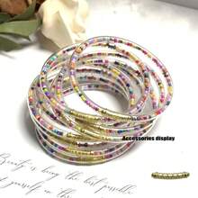 Set de 9 piezas de pulseras de colores con cuentas, estilo princesa de múltiples capas, aptas para que las mujeres las usen en fiestas de Navidad - Cuentas de arroz - Ver 17