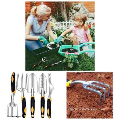 5 Pack Garden Tools With Manual Weeder Hand Cultivator Transplant Trowel Gardening Fork Garden Yard Removing Weeds, Loosening Soil, Digging Roots, Transplanting Plants, Flowers Or Vegetables