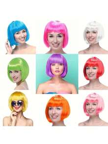 这款活力四射的波波头短假发，大胆前卫的彩色短假发，时尚的派对发型，适合女性，一年四季皆宜。它完美适用于圣诞派对、角色扮演、节日、生日、音乐节、聚会以及日常穿搭。它适合所有年龄段，也非常适合搭配其他节日服装。 - 彩色 - 查看 3