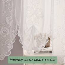 Beige Floral Lace Curtain Swag - Semi-Sheer Rod Pocket Valance For Kitchen, Bathroom, Living Room & Bedroom Half Window, Vintage Farmhouse Decor, 59x39 & 70x39 Inch Options, 1 Panel - 米色(59x39Inch) - 查看 10