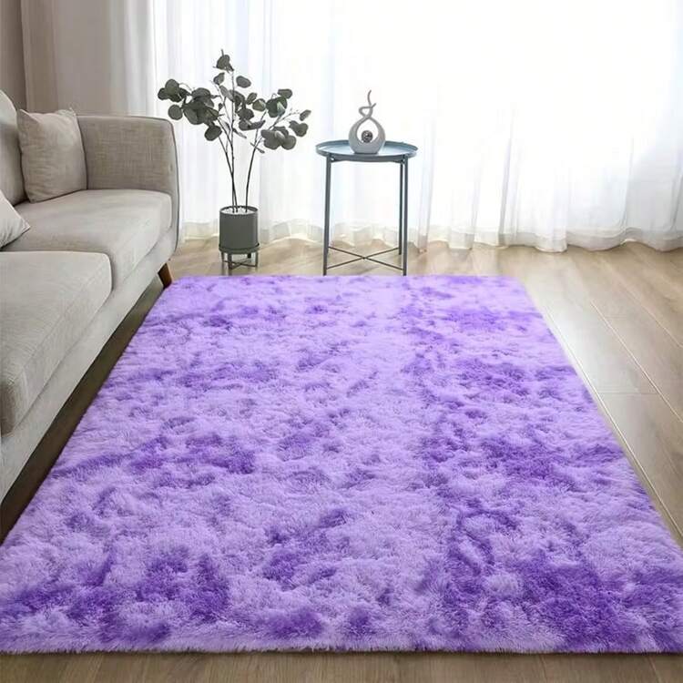 Tie-Dye Purple Shaggy Rug, With Rubber Backing, Rug Tape, Suitable For Bedrooms, Living Rooms, Dormitories, Home Decoration, Upgraded Anti-Slip, Fluffy, Moisture-Proof, Easy To Clean - 紮染紫色 - 查看 3