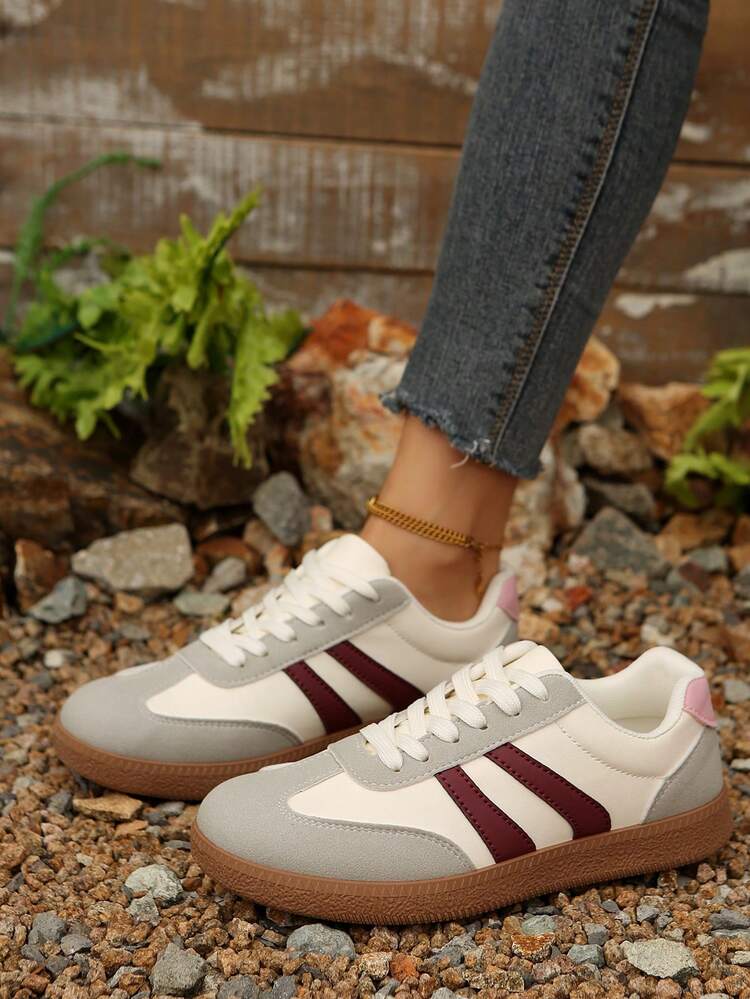 女士休闲百搭豹纹运动鞋，时尚吸睛舒适橡胶软底运动鞋，透气轻便拼接运动鞋 - 紅色 - 查看 2