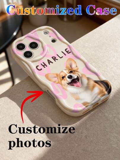 1 pieza Funda de teléfono personalizada con foto de mascota (perro/gato) y diseño de corazón, multicolor, texto/frase personalizada, cubierta de teléfono protectora brillante compatible con iPhone 11/12/13/14/15/16 Pro Max, S23/S24/S25 Ultra 5G, A13/A14/A15/A16/A33/A34/A35/A55/A56,2025phonecase