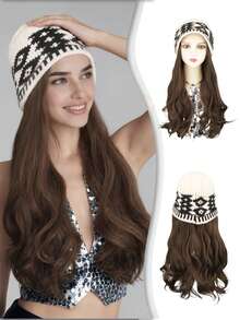 1pc Women's Winter Long Curly Wig Hat, Heat Resistant Synthetic Wig With Diamond-Shaped Cap - Korean Natural Full Head Coverage Lightweight Warm Winter Hat Wig - Multicolor - View 12