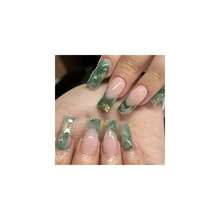 Medium Green Press On Nails French Fake Nails Tips Full Cover Square False Marble Nails For Women And FFgirls 24PCS{Inchcolor_nameinch:InchNails-04inch} - Nails-04 - View 1