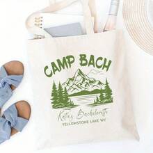 Custom  Inspired Bachelorette Tote Bag - Camp Bach Wedding Party Handbag, Durable Polyester Camping Bag For Bridal Showers, Girls Trip, Hiking Bach - Vintage Outdoor Wedding Decorations, Bachelorette Party Decorations, Mountain Graphic Design, Sturdy Handle Construction, 2D Flat - 黑色 - 查看 3