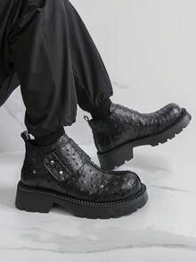 Botas Derby de Sola Grossa Masculinas, Botas de Motocicleta Estilo Punk, Preto