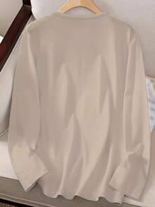 Christmas Outfit Women Ladies Casual Long Sleeve Round Neck Pattern Printed T-Shirt - Four-Leaf Clover Glitter Design With Happy St. Patrick's Day Text, Machine Washable Regular Fit For Autumn Winter Season And Festival Celebration Outfits, Straight Sleeve Design Loose And Comfortable Winter Clothes For Women - 黑色 - 查看 9