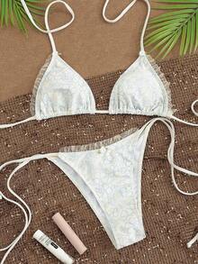Bộ bikini nữ kiểu dáng thường ngày, kiểu Pháp, cổ yếm, lưng hở, cúp ngực tam giác, được làm từ vải thoáng khí, co giãn cao, thích hợp cho lễ Phục sinh, tiệc tùng, lễ hội âm nhạc, ngày Valentine; trang phục tốt nghiệp cho nữ; đồ bơi đi biển thanh lịch cho nữ; bộ bikini đi biển cho nữ; đồ bơi nữ; trang phục bikini đi biển cho nữ, đồ bơi nữ, trang phục nghỉ hè. - Nhiều màu - Xem 2