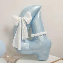5pcs 40-Inch Blue Digital Balloon Decorations, Featuring A Bowed White Veil And A White Balloon For Decoration. Suitable For Placement At Birthday Party Gatherings, Setup For Family Gatherings And Parties, And Decoration For Various Outdoor Holiday Celebrations - Blue - View 10