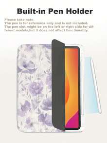 xercxerc Purple Floral Printed PU TPU Flip Case For  Pro 12.9/11/10.9, Air 10.9/10.5,  Mini 8.3,  9th/10th/11th Gen, A16 Case, With Stand, Pencil Slot, Shockproof, Auto Wake/Sleep, Fall/Back To School/Spring Accessories - Màu tím - Xem 10
