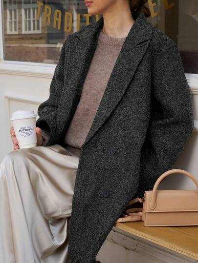 Plus Size Women Casual Chic Simple Lapel Double-Breasted Long Loose Overcoat Jacket With Lining, Suitable For Daily, Commute, Travel In Spring, Autumn, Winter, Christmas