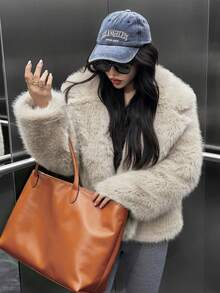 EARO 女式仿皮草大衣，时尚翻领，百搭，宽松，修身，优雅