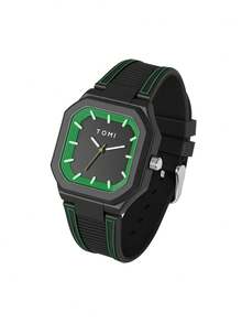 1件 TOMI 男女通用方形硅胶表带手表，简约小众复古创意线条石英表，适合日常生活、节日、送礼、返校季、万圣节、情人节、圣诞节、年末等场合。 - 綠色 - 查看 6