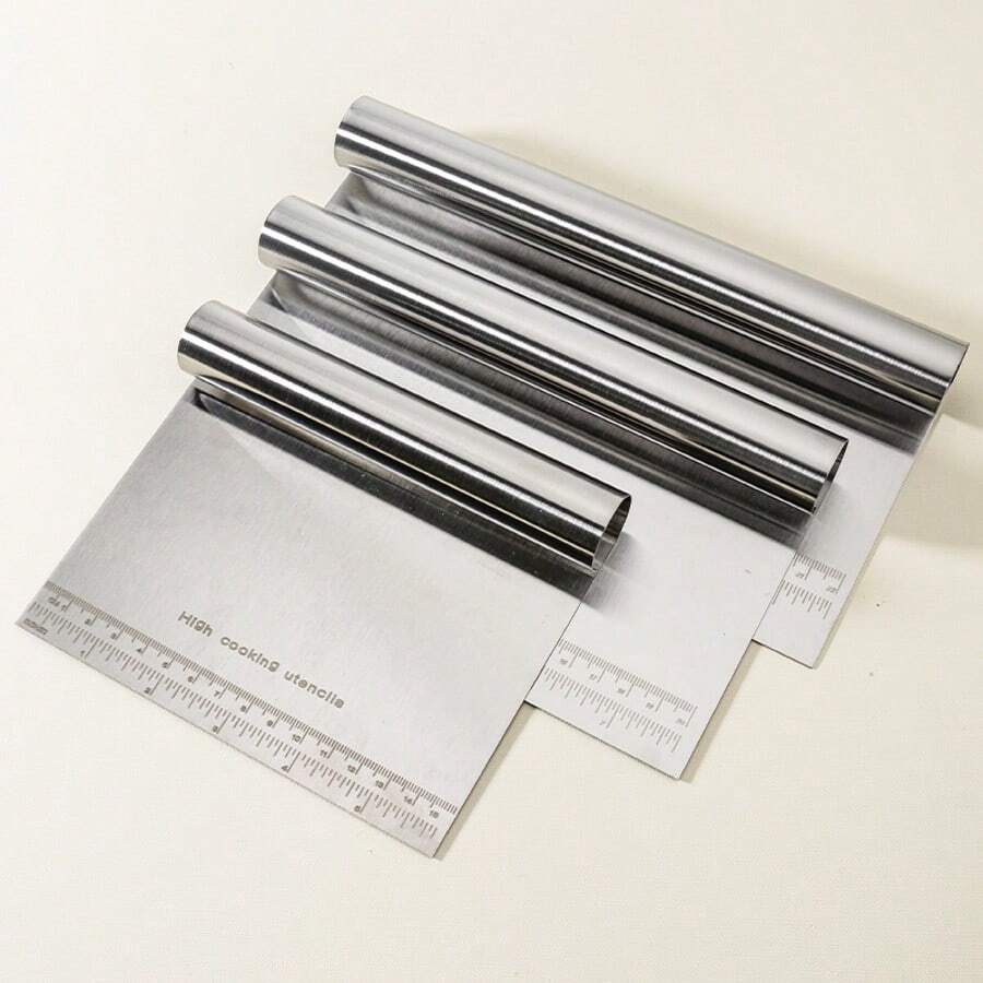 1pc Stainless Steel Dough Cutter Scraper With Measurement, Pasta Dough Cutter, Baking Tool - Silver - View 1