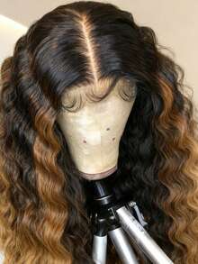 250 Density Highlight Brown Ombre Colored Deep Wave High Density 13X4 HD Transparent Lace Front Wig Deep Curly Brown Colored Remy Lace Frontal Human Hair Wigs Knots Bleached Pre Plucked With Baby Hair Wavy Loose Deep Wave Glueeless Wigs - Bắt nguồn từ & Ombre - Xem 3