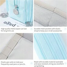 大容量三层铅笔盒，适合学生、青少年、男女通用 - 藍色 - 查看 3