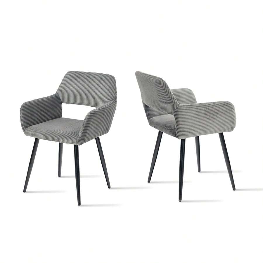 Meubles Cosy Set Of 2 Corduroy Dressing Table Chairs With Metal Legs, Upholstered And Open Back, For Bedroom And Dressing Room. - Grey - View 1