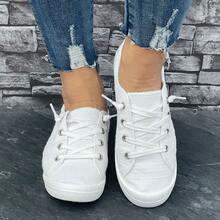 A Pair Of New Red Checkered Low-Top Lace-Up Canvas Shoes For Women For All Seasons. Fashionable, Personalized, Casual And Versatile Plus-Size Women's Shoes. Lightweight, Comfortable, Flat-Soled And Non-Tiring Outdoor Sports Shoes. - trắng - Xem 2