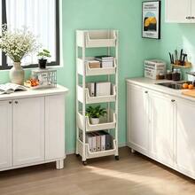 Mobile Storage Cart Five-Tier Wheeled Design Suitable For Living Room, Bedroom, And Kitchen Organizes Dorm Books And Stationery Multifunctional Storage Rack Available In Macaron Colors/White Practical Halloween/Christmas Decor Gift - 白色 - 查看 12