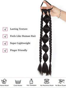 1PC Synthetic New Chinese Style Long Straight Hair Natural Lantern Bubble Braid Plait Ponytail Wig With Rubber Band Natural Fashion For Girls Kids Sweet CoolLong Braid Lantern Boxing High Ponytail - Multicolor - View 7
