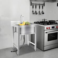 Freestanding Stainless Steel Sink With Adjustable Height, Large Capacity, 4.33" Drain, 360° Rotatable Faucet, Ideal For Kitchen, Laundry, And Commercial Use - Silver - View 8