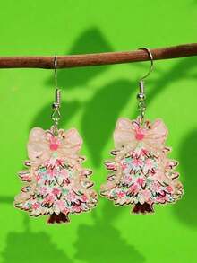 1 Pair Cute, Elegant, Minimalist, Pink Floral Christmas Tree Earrings, Suitable For Holiday Parties, Christmas Earrings For Jewelry Women, Elegant & Fashion Fairy  Accessories, Christmas Decoration - 多色1 - 查看 4