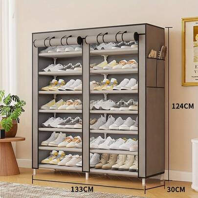 Senmeo 7-Layer Double Row Shoe Cabinet (Non-Woven Fabric), Dust Cover + Large Capacity For Entrance/Home/Dorm