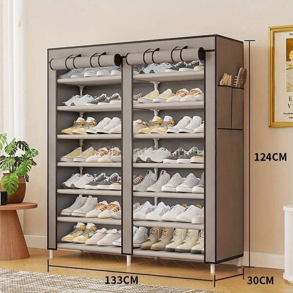 Senmeo 7-Layer Double Row Shoe Cabinet (Non-Woven Fabric), Dust Cover + Large Capacity For Entrance/Home/Dorm