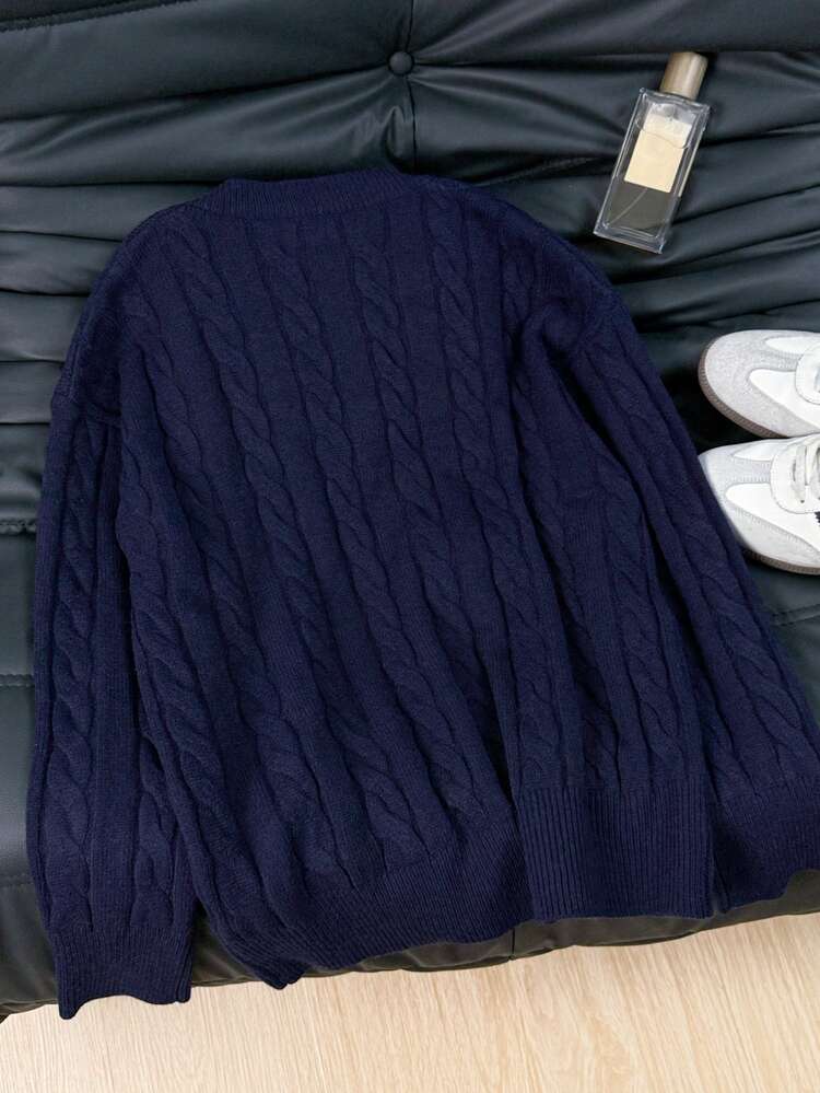 EAVA 여성용 심플한 V넥의 캐주얼하고 편안한 루즈핏 니트 탑, 올드 머니 스타일, 발렌타인데이, 여성용 발렌타인 의상, 발렌타인 옷 - 네이비 블루 - 보기 7