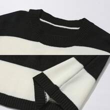 Autumn/Winter New American Dark Style BF Loose Fit High School Teenager Striped Sweater Couple Set - Black and White - View 3
