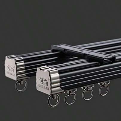 Curtain Double Tracks Ceiling Or Wall Mounting Heavy-Duty Curtain Rails For Living Room Bedroom Room Divider Black 72-80inches