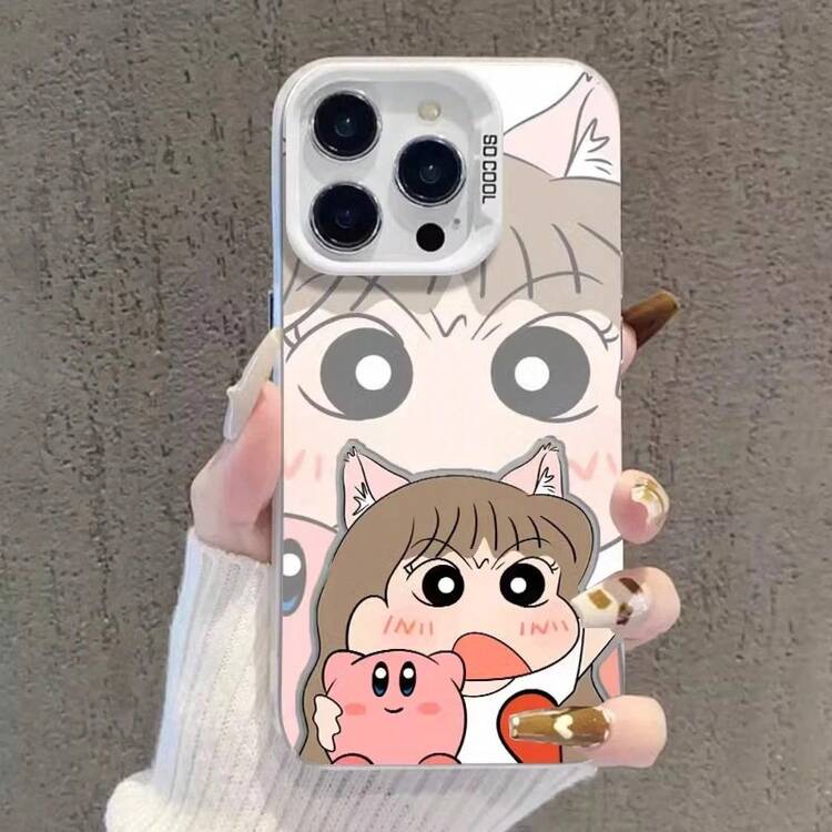 Funda Dura para iPhone 16 Compatible con 14 Plus Pareja Xiaoxin Nini Apple 12 Colorida Plateada Caricatura Linda Funda para Teléfono 16Pr - Negro - Añade 2