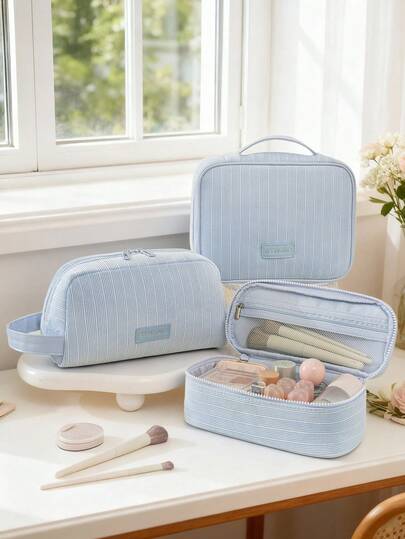 1 件/套纯色灯芯绒化妆包，适合女孩化妆包套装化妆品收纳包多功能收纳包手拿包带拉链封口，轻便洗漱用品收纳包，适用于护肤品、化妆品、唇油、防晒霜、护手霜、耳机、硬币、文具、小物件可爱化妆包化妆包化妆盒化妆包日常通勤必需品旅行必需品圣诞节和生日的完美礼物