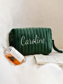 Personalized Embroidered Velvet Makeup Bag, Letter Embroidered Travel Toiletries Bag, Bridesmaid Gift, Ladies Embroidered Velvet Storage Bag - Multicolor - View 7