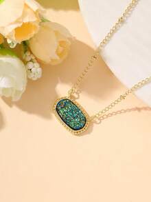 1 chiếc vòng cổ bằng đồng hình bầu dục vàng cổ điển thanh lịch và thời trang, tuyệt vời để kết hợp hàng ngày, món quà hoàn hảo cho bạn bè - vàng xanh - Xem 2