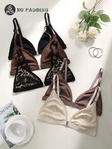 5pcs/Set Women's Colorful Wireless Front Closure Bras