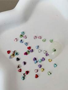 100颗彩色心形水钻，不对称闪亮宝石，美甲装饰，DIY美甲用品 - 彩色 - 查看 10