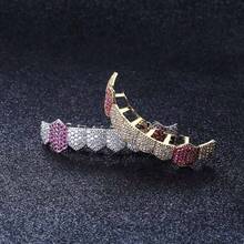 Grillz Gold Grills For Your Teeth Fake Teeth 18K Gold Plated Iced Out 8 Top Teeth 8 Bottom Tooth Grillz For Men Women Hip Hop Rapper Costume - Vàng trắng Hồng - Xem 4