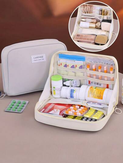 Travel Home Portable Medicine Bag Makeup Storage Bag Cosmetic Bag With Small Storage Bag Medicine Convenient Package Organizer With Mesh Grid Large Capacity Purse Large Dual-Zipper Toiletry Bag With Multiple Compartments For Women/Men Short Distance Travel Toiletries Bag Travel Essentials Storage Bag For Back To School Waterproof Storage Bag