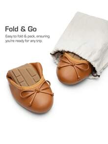 Women Flats Bowknot Foldable Ballet Flats Round Toe Light Weight Slip-On Wedding, Commute, Travel, Vacation Dress Shoes - màu nâu - Xem 3